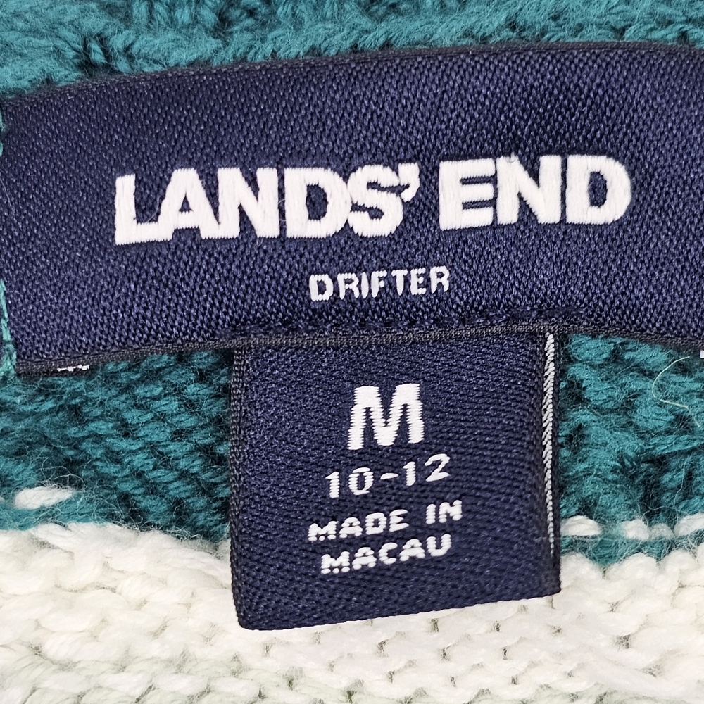 Lands End Drifter Sweater Green Stripes Cable Knit Pullover Cotton Sz M Academia - Picture 8 of 11